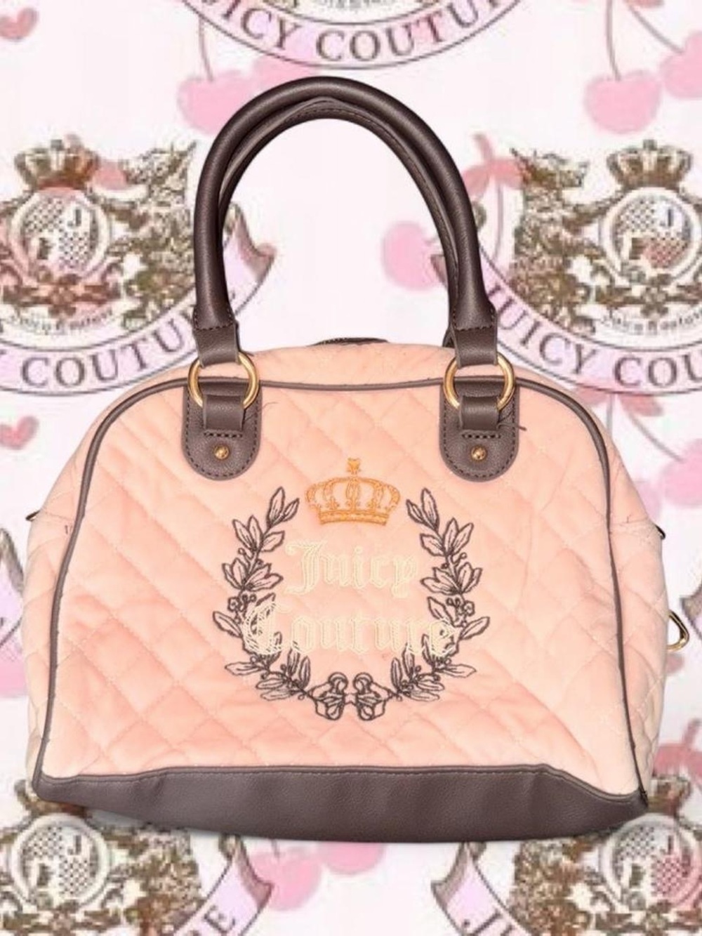 Juicy Couture Pink Quilted Satchel with Brown Trim